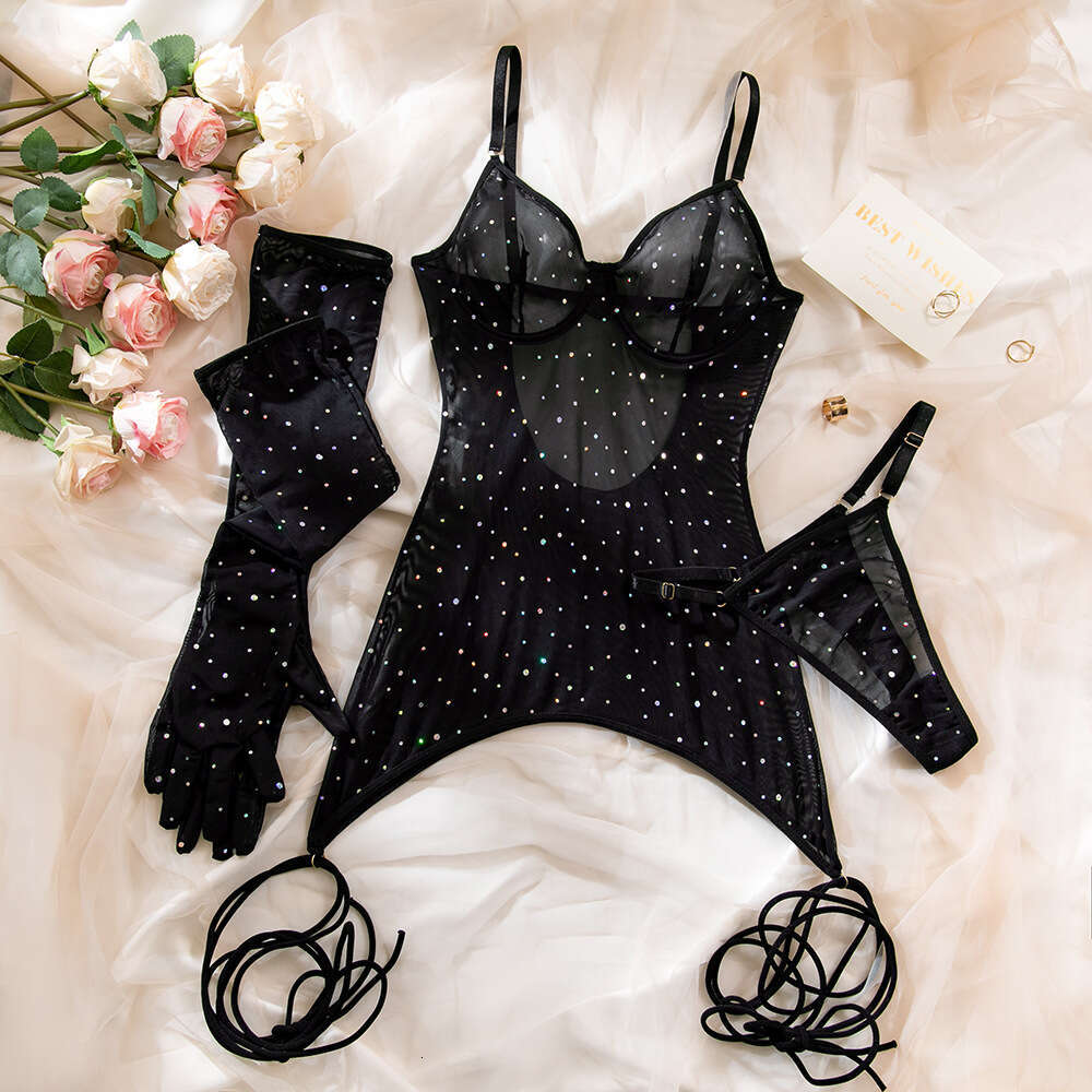 Sexy Underwear Sexy Sequins Featuring Steel Rims Perspective Gathering Slim Fit Lifted Buttocks Gloves Tied Rope Women S Dress