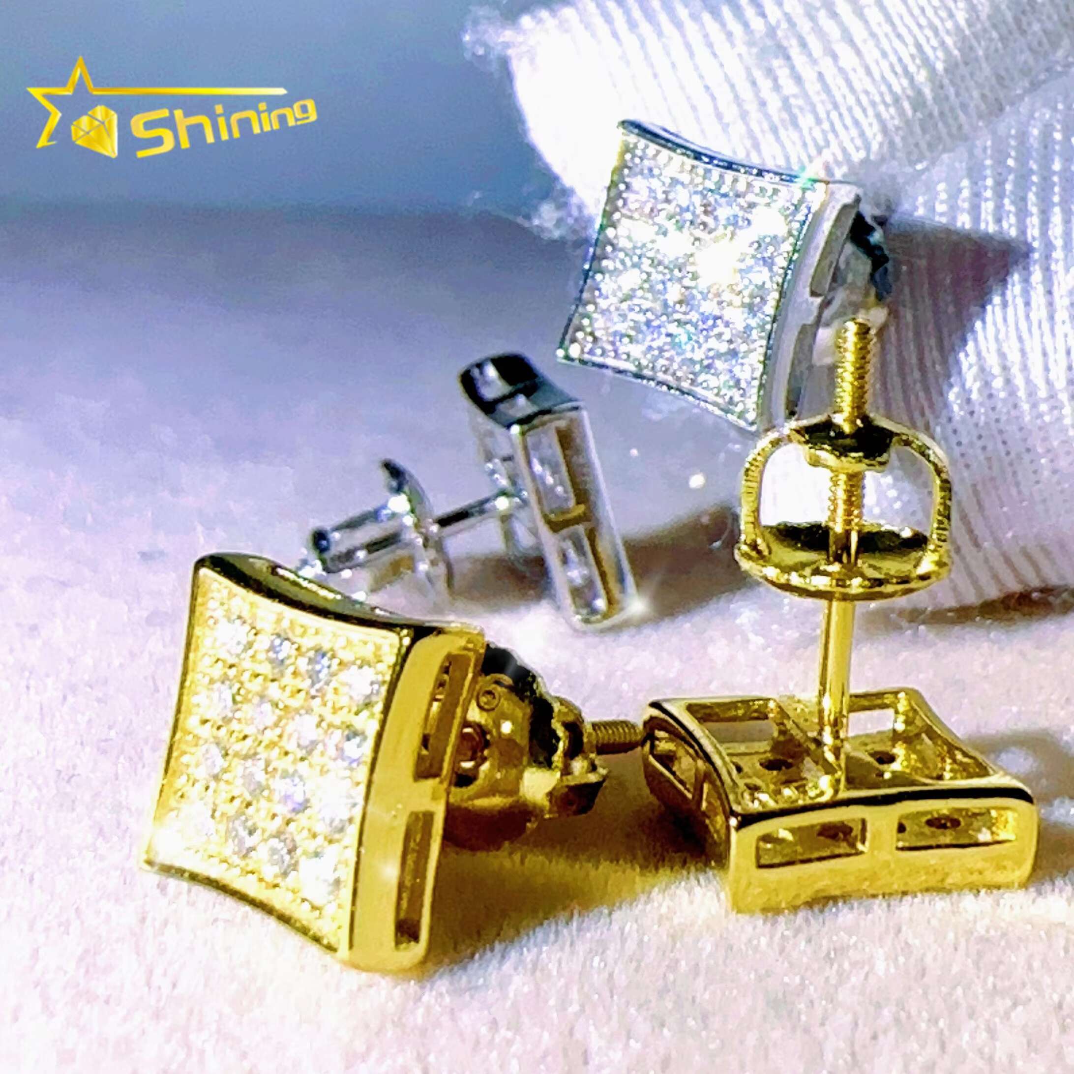 Lab Diamond Jewelry Silver 925 Vvs Moissanite Diamond Hip Hop Jewelry Iced Out Diamond Stud Earrings