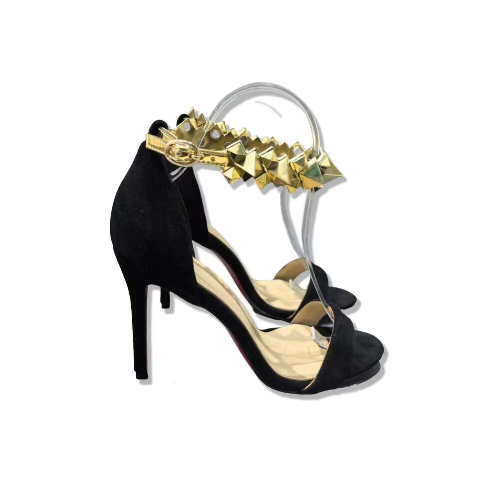 New style Luxurious Open Toe Sexy Stiletto Heels Advanced Black Gold Woman Wedding Party Rivet Decorated Women Shoes