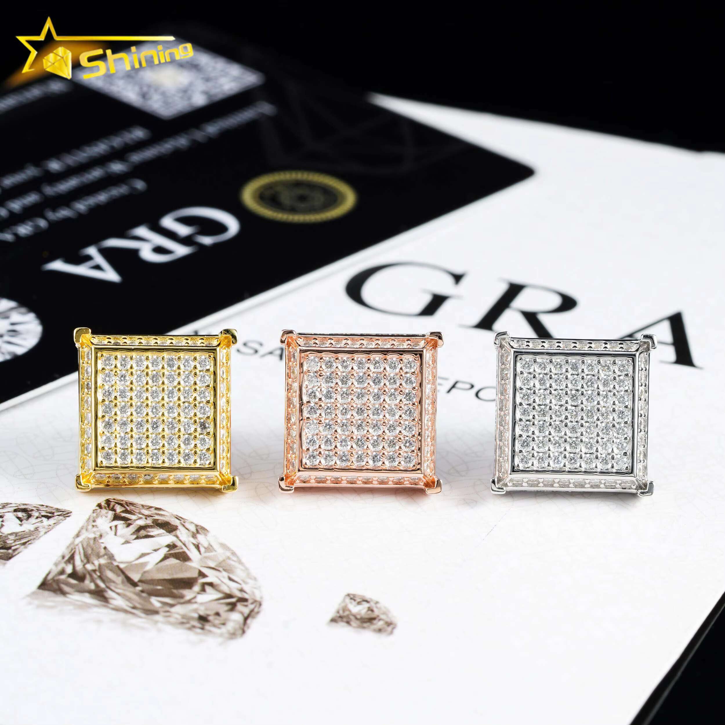 Ready to Ship Pass Diamond Tester GRA Certified 925 Sterling Silver Hip Hop Jewelry VVS D Color Moissanite Stud Earrings Mens