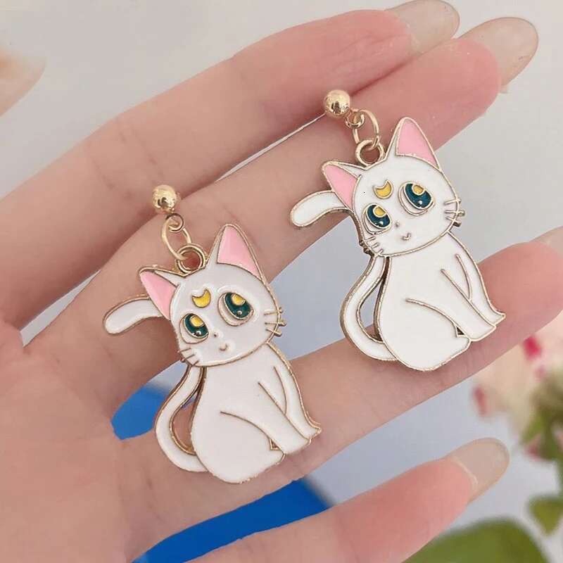 Anime Cute Drop Earrings Kawaii Cartoon Moon Cat Pendant Jewelry For Women Korean Fashion Enamel Design Accessories