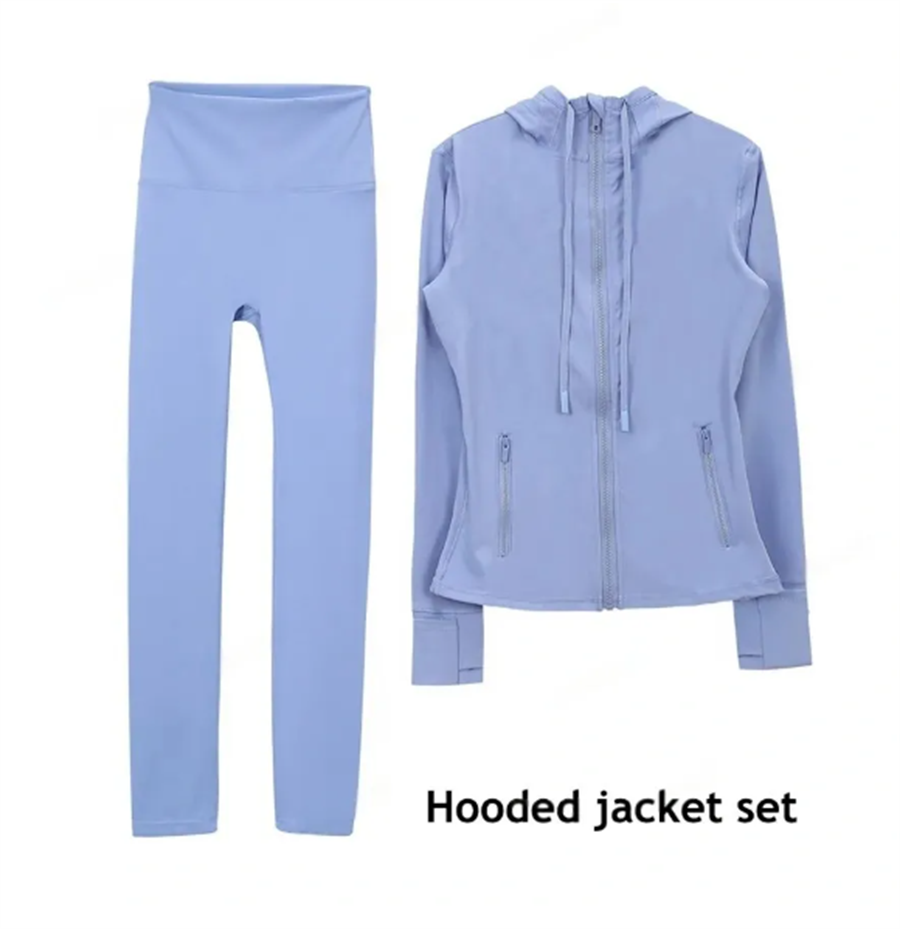 2pcs Womens Designer Yoga Set Gym Workout Clothes Leggings and Zip Up Jacket Activewear Sports Coat Quick Dry Fitness Outfit Running Training Set