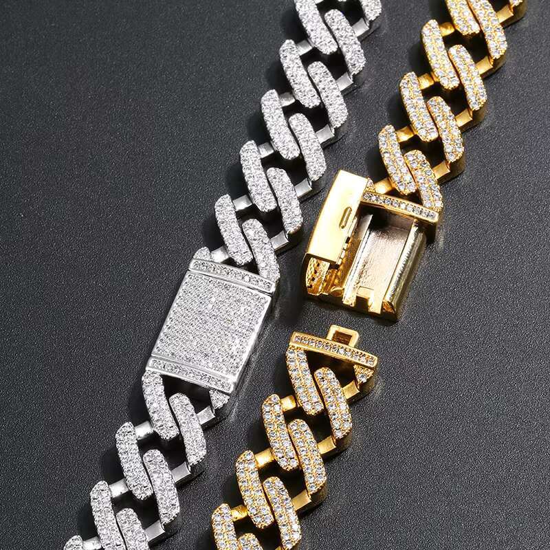 Wholesale High Quality Luxury Iced Out CZ Hip Hop Cuban Chain Necklace and Bracelet for Men and Women