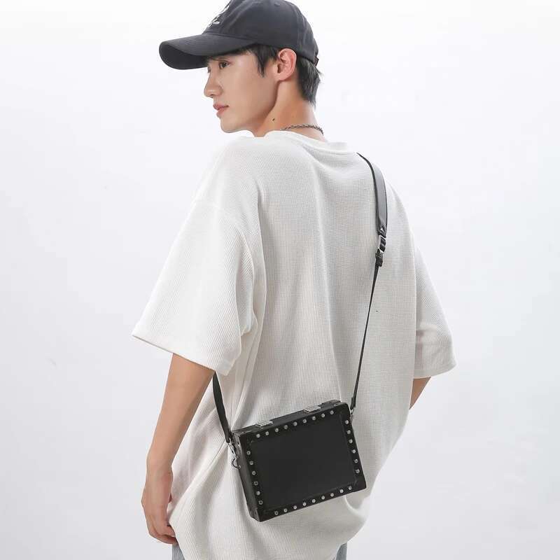 Minimalist Men's Hard Shell Box Shoulder Fashionable Rivet Male Crossbody Bags Unisex Messenger Bag for Men