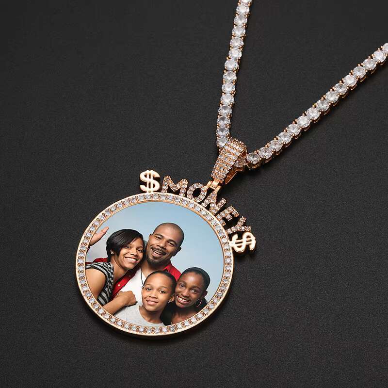 New Arrival Custom Money Photo Pendant Necklace Iced Out Gold Plated Dollar Picture Charm Pendant