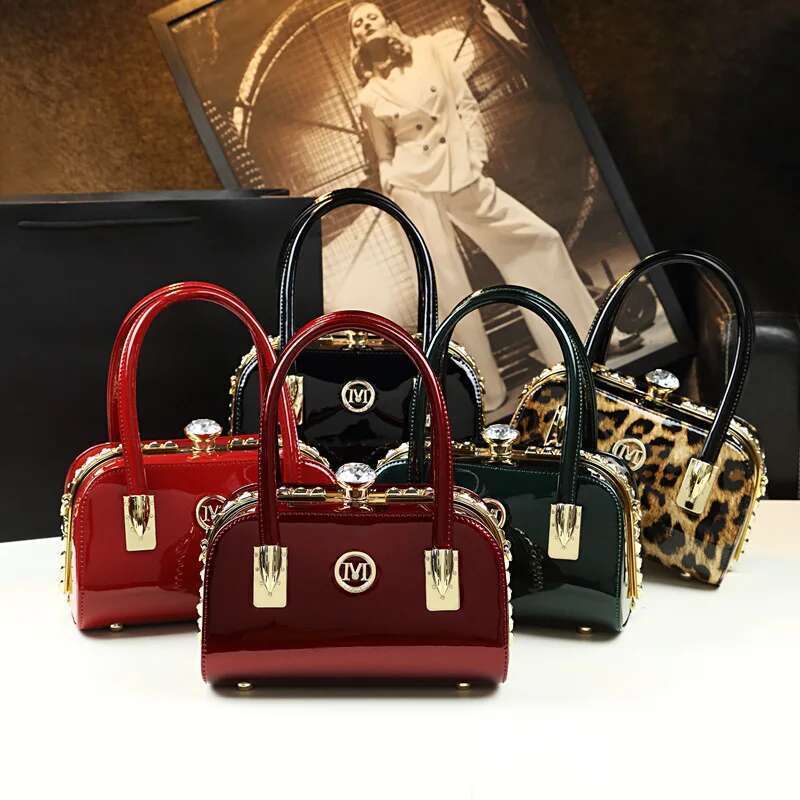 Spring new patent leather metal rhinestone button handbag banquet dress large-capacity one-shoulder cross-body women's bag