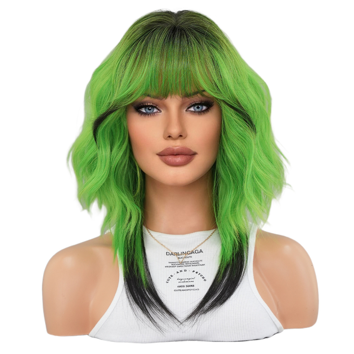 red Green orange colored wolf tail wig fashionable shoulder length womens curly hair synthetic high-temperature silk wig