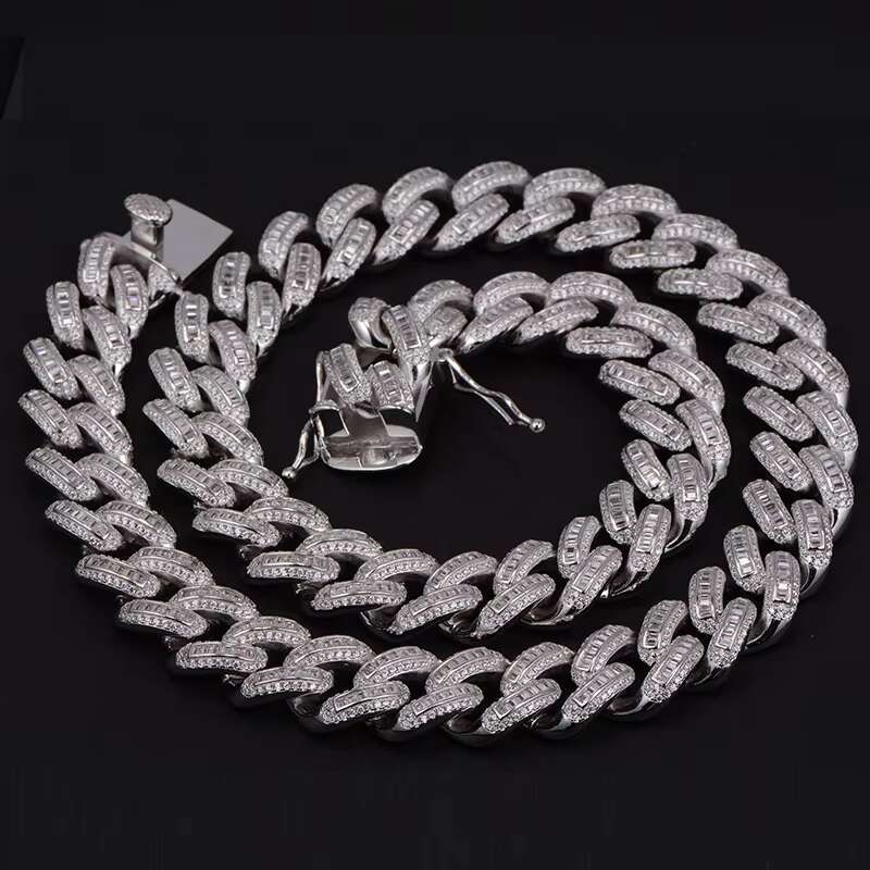 Luxury Baguette Cuban Link Chain Necklace 18MM Hip Hop Diamond Iced Out CZ Cuban Link Chain for Men
