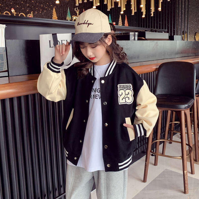 Girls' Outerwear Spring 2025 New Western Style Internet Celebrity Autumn Fashion Top Middle And Large Children's Baseball Jacket