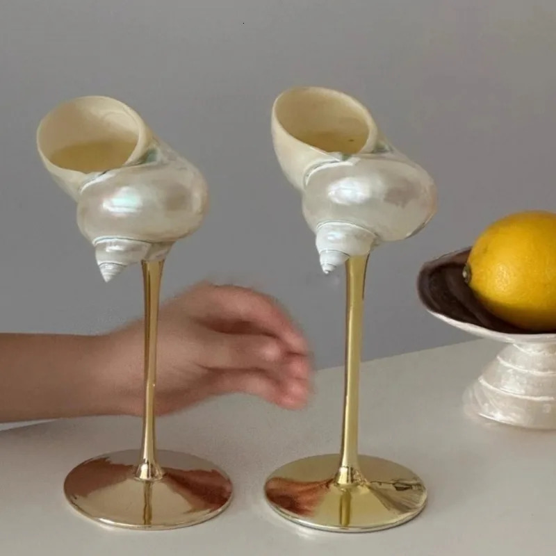 Nordic handmade natural conch shell wine glass creative party drink set for womens niche champagne bar highend Utensils 250424