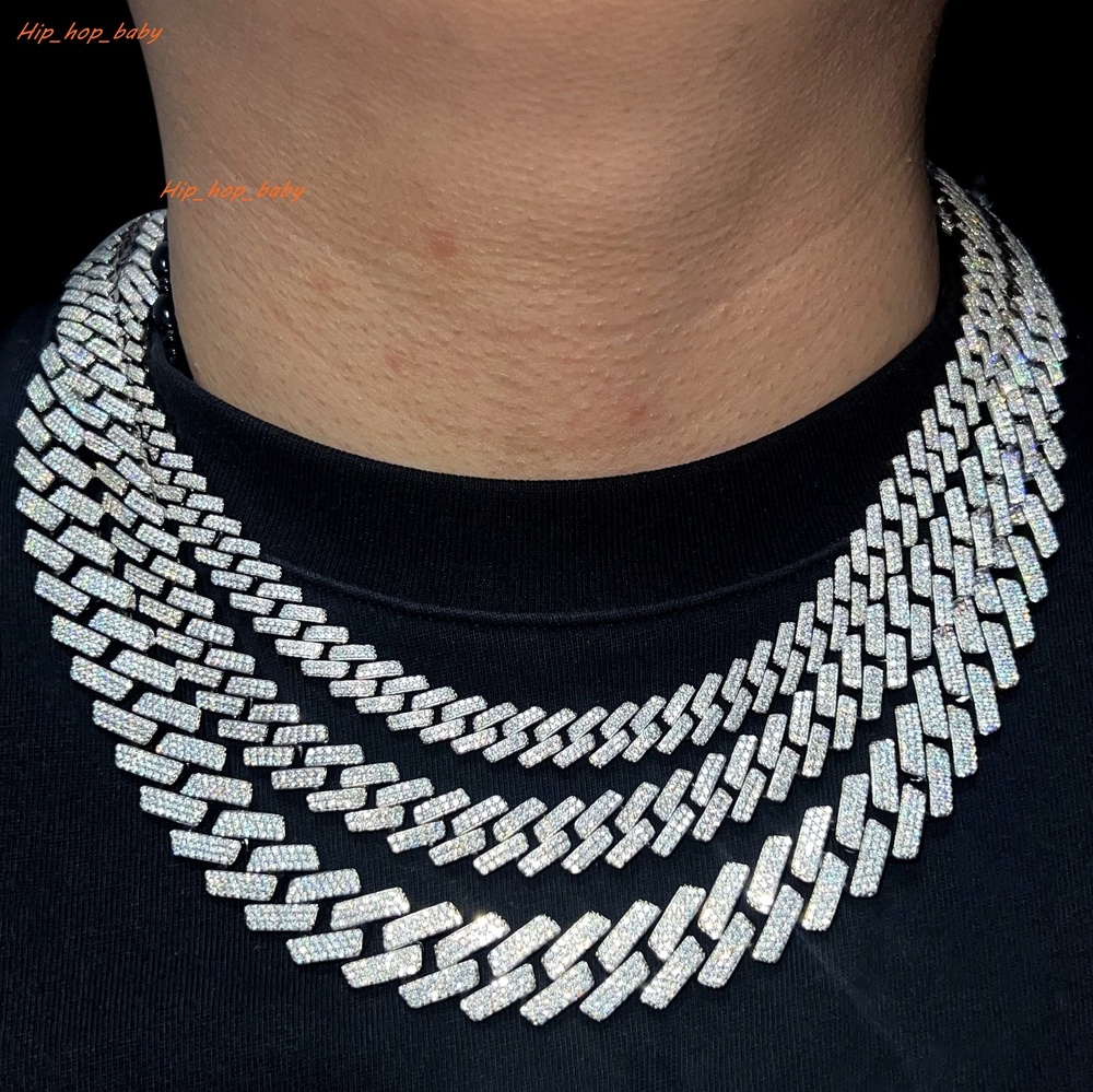 Real S925 Cuban Link 10mm 12mm Pass Diamond Tester Vvs Moissanite Gems Necklace Moissanite Cuban Link Chain