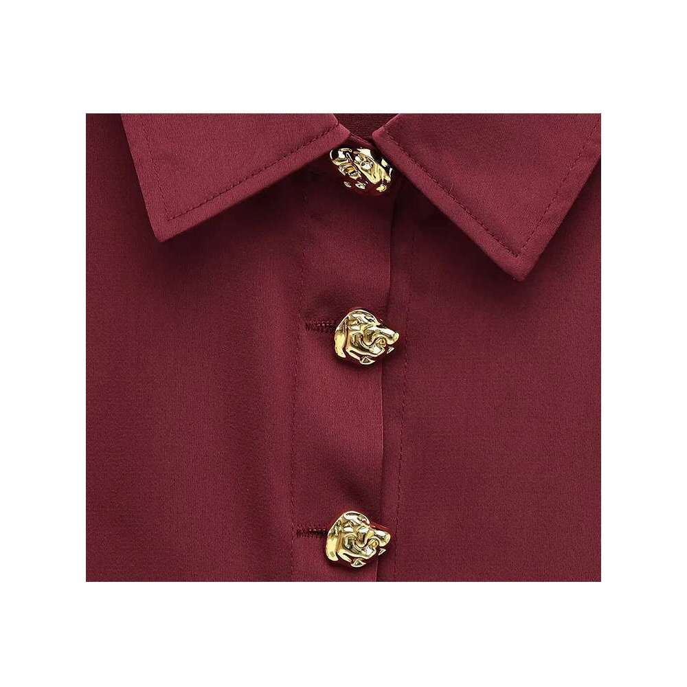 2025 New Women Fashion Golden Button Blouses Spring Summer Office Ladies Long Sleeve Oversized Shirts Thin Soft Casual Tops