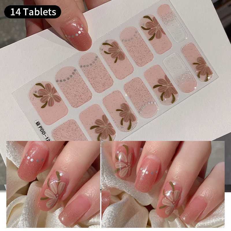New semi curing packaging nail sticker Solid nail gel packaging adhesive Full cover slider Nd free UV lamp curing fast gel DIY nail decal H25429