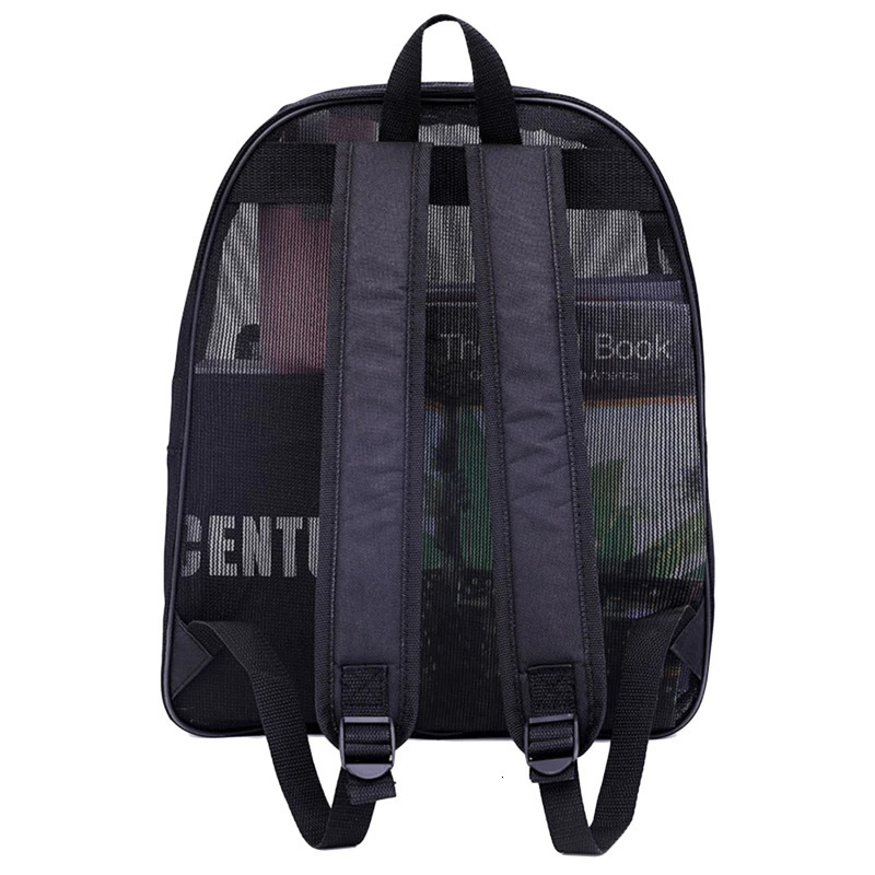 Fashion womens transparent backpack heavy-duty mesh backpack suitable lightweight backpack travel black shoulder bag 250427