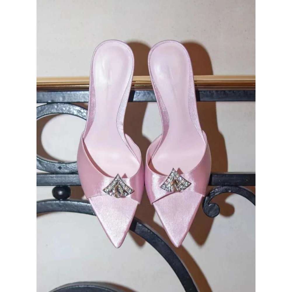 New Fashion Women's Shoes Pointed Rhinestone Ladies Slippers Satin Slip on High Heels Sexy Stiletto Single Strap Sandals