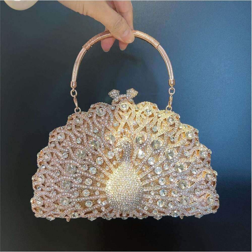 Dinner Bag Large Peacock Diamond Set Luxury Banquet Handbag Cross Shoulder Female Clutch Bag KQ