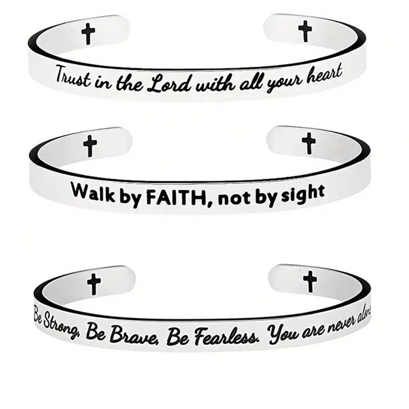 Jesus Script Christian Bible Verse Bracelet Stainless Steel Open Cuff Cross Bracelet and Bracelet 250425