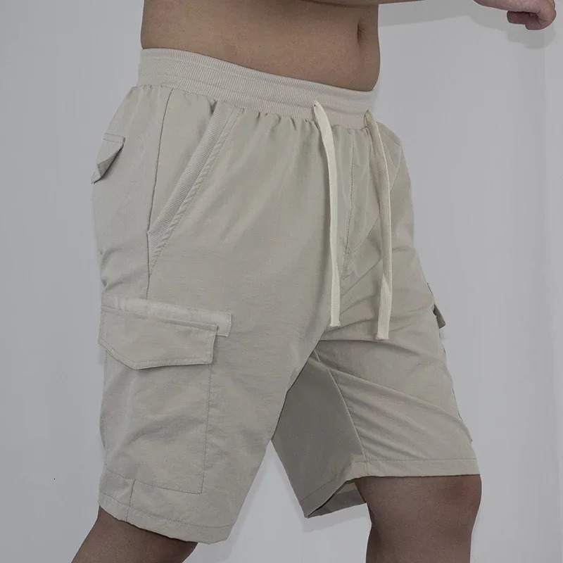 Summer mens loose elastic waist plus size casual cargo tactical shorts suitable for outdoor jogging 250425