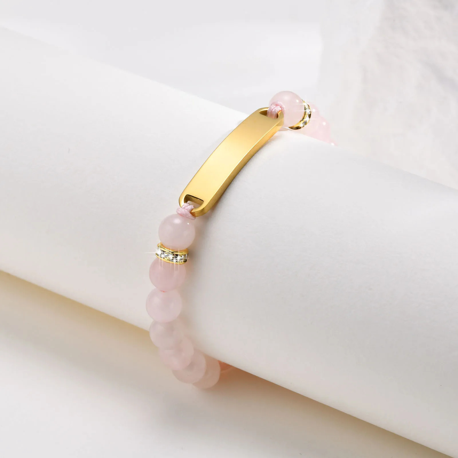 Vnox Free Personalized Girl Name Bracelets Custom Anti Allergy Stainless Steel Pink Beads Bracelet for Boy Girls Birthday Gifts 250430