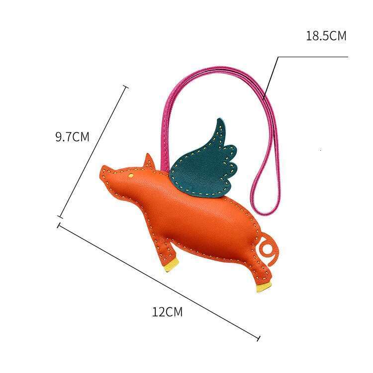 Pig Sewing Schoolbag Handmade Genuine Leather Bagpack Decoration Vintage Car Keychain Bag Pendant Hanging Accessories