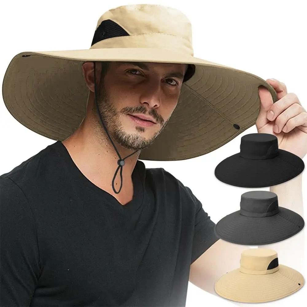 Men Women Wide Visor Brim Hat Boonie Bucket Cap Summer Fishing UV Sun Protection Breathable Caps 250430