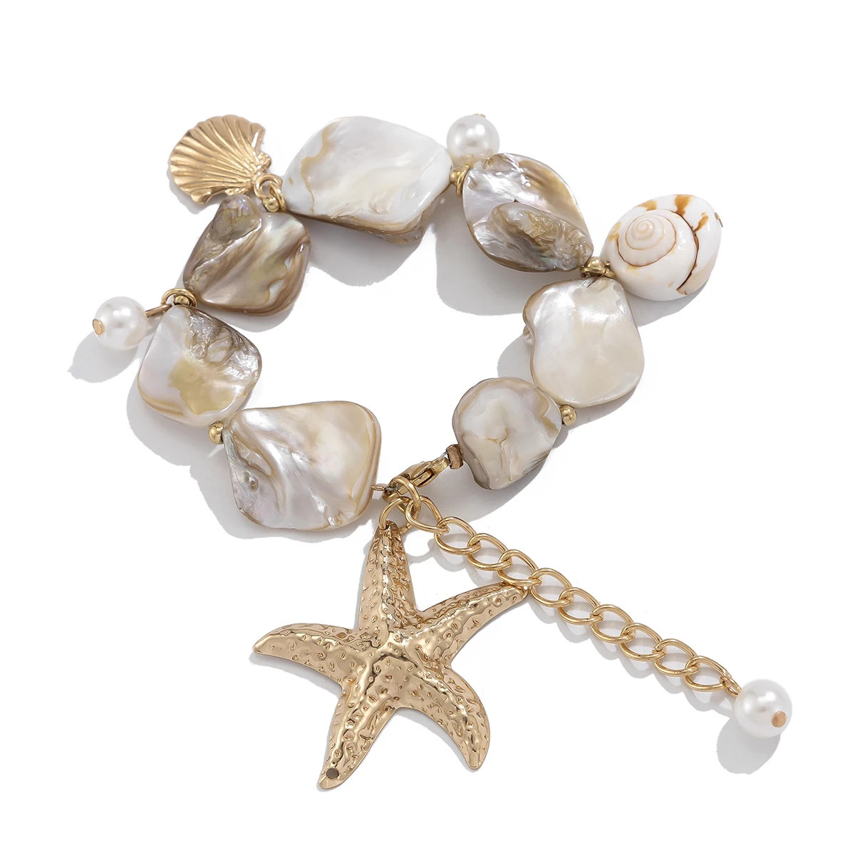 PuRui Bohemia Gold Oversized Star Pendant Bracelet Exaggerated White Stone Snail Womens Summer Beach Chain Bracelet 250428