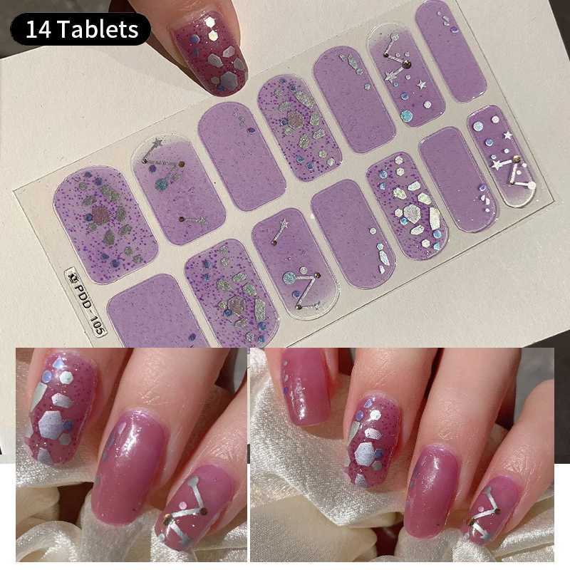 New semi curing packaging nail sticker Solid nail gel packaging adhesive Full cover slider Nd free UV lamp curing fast gel DIY nail decal H25429
