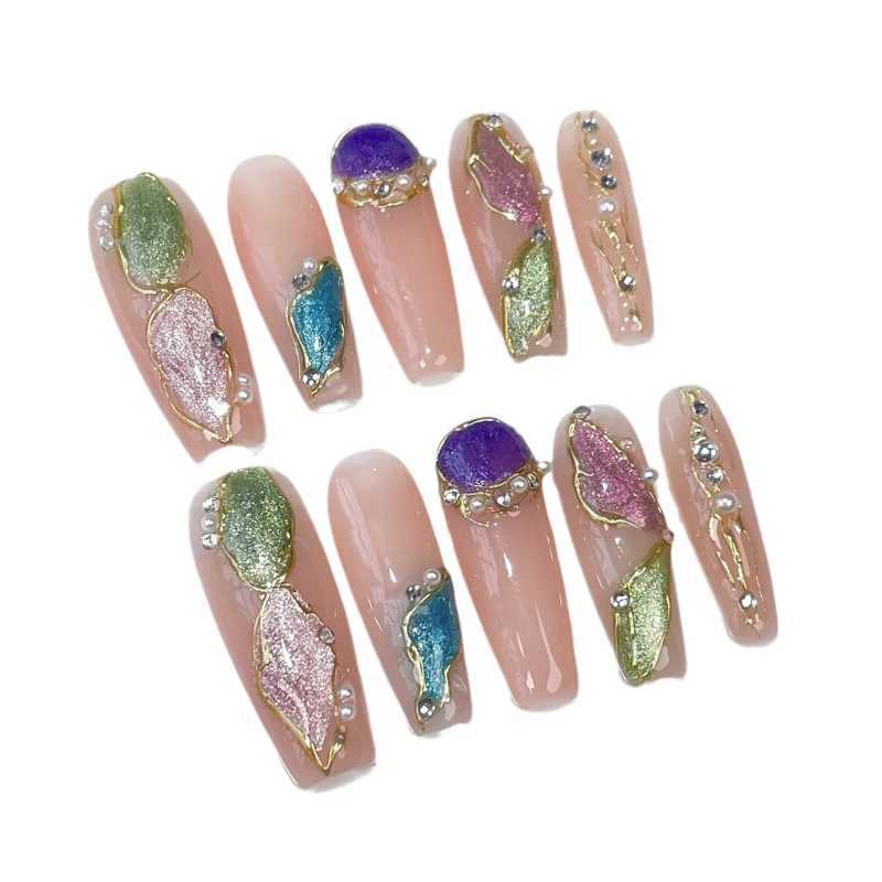 10pcs high-quality handmade pressure machine nail y2k future technology metal flip cover spicy girl dream color Europe and the United States H25429