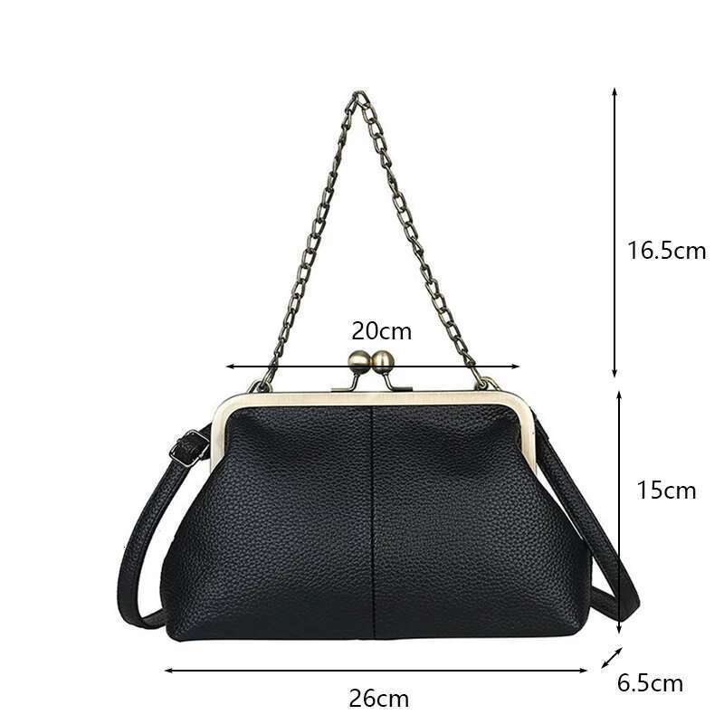 Vintage Soft Skin Shell New Lychee Pattern Handbag Simple And Versatile Shoulder Clip Chain Crossbody Women's Bag