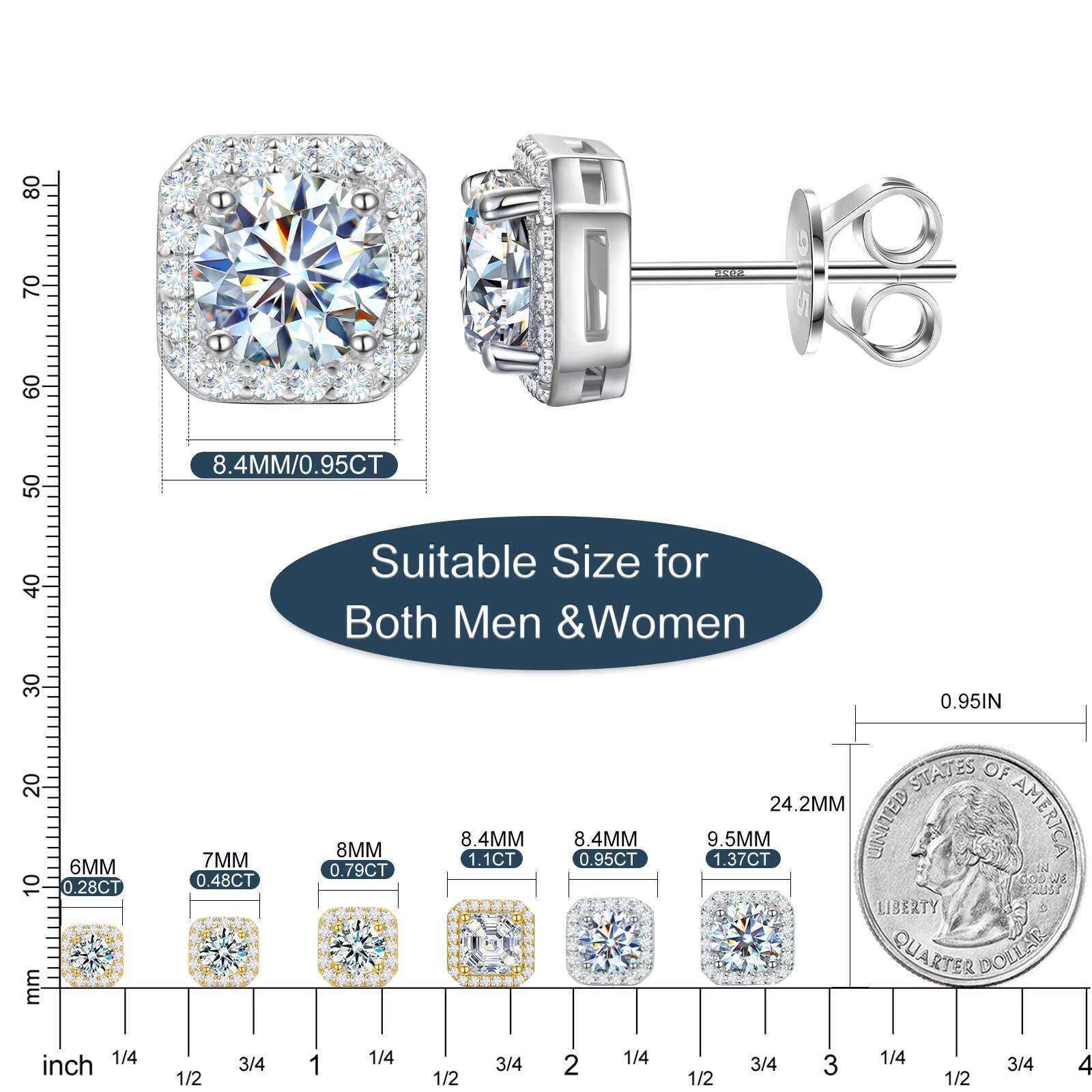 Hypoallergenic Fashion Jewelry Wholesale 3mm-7mm 925 Sterling Silver VVS Moissanite Diamond Halo Stud Earrings for Women