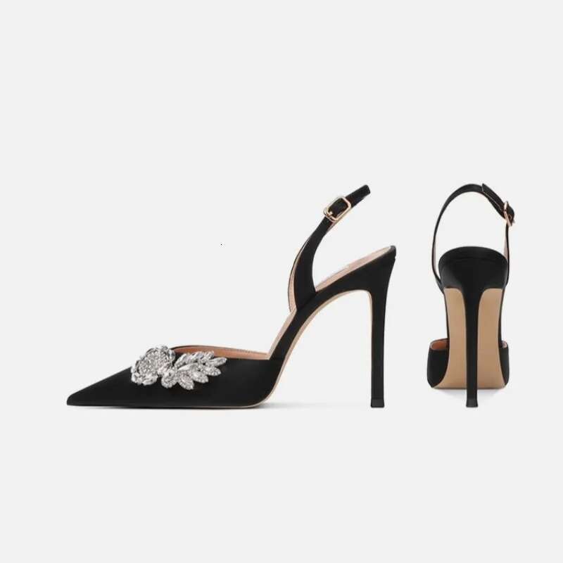 Spring and summer new pointed shallow silk rhinestone single shoes thin high-heeled banquet dress small size women's sandals