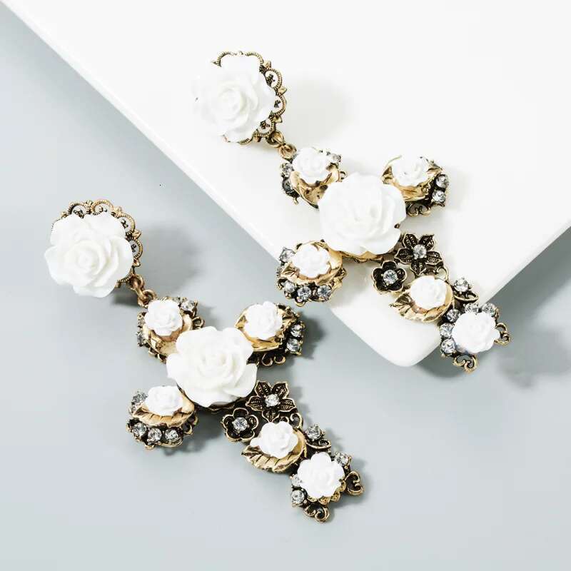 KMVEXO Baroque Vintage Gold Color Cross For Women Girls Enamel Rose Flowers Earrings Brincos Statement Jewelry 2022