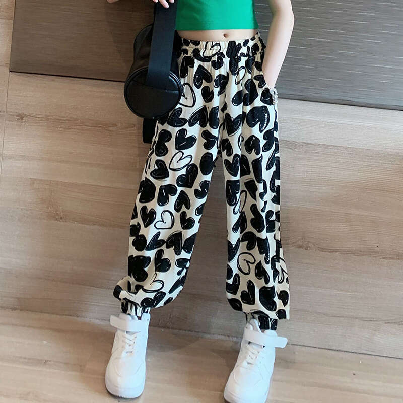 Girls' Summer Wear Haren 2025 New Item, Zhongda Children's Heart Printed Pants, Thin Mosquito Proof Pants Trend