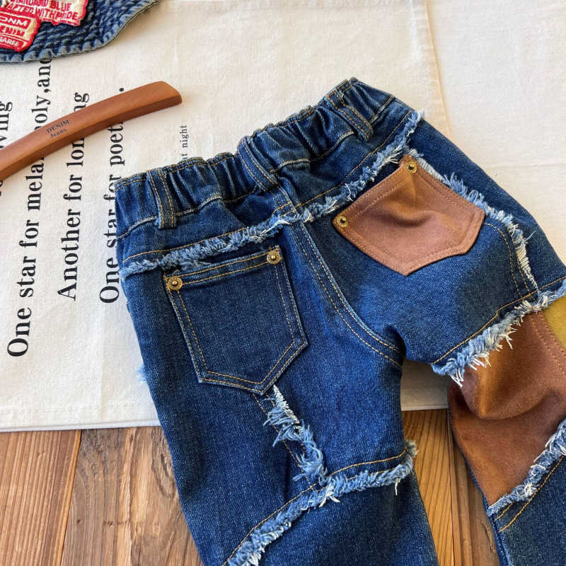 childrens Clothing Childrens Second-hand Irregular Splicing Denim Bell Bottom Pants Spicy Girl Pants Y2504302TCY