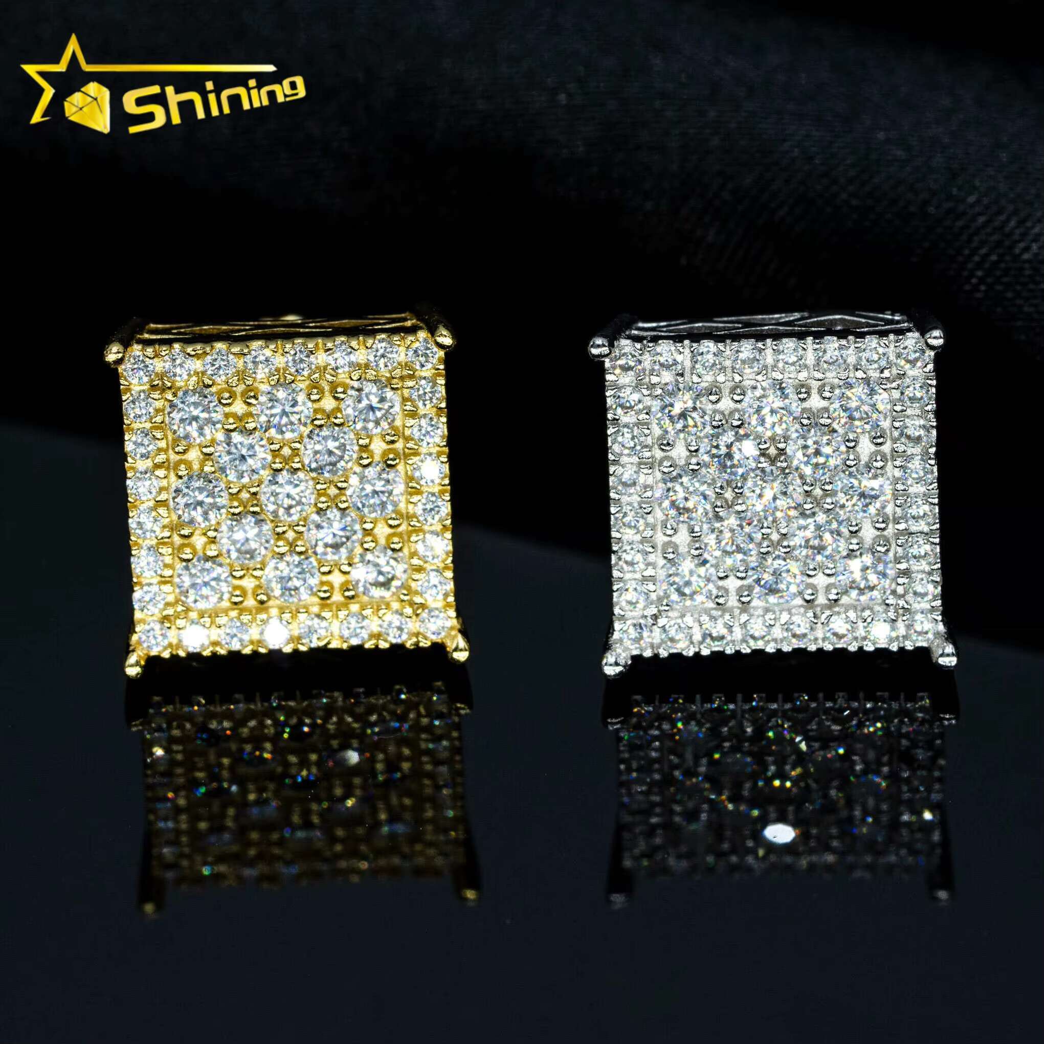 Square Shape Natural Diamond Earrings Fashion Hip Hop Moissanite Jewelry 925 Sterling Silver Stud Earrings Screw Back