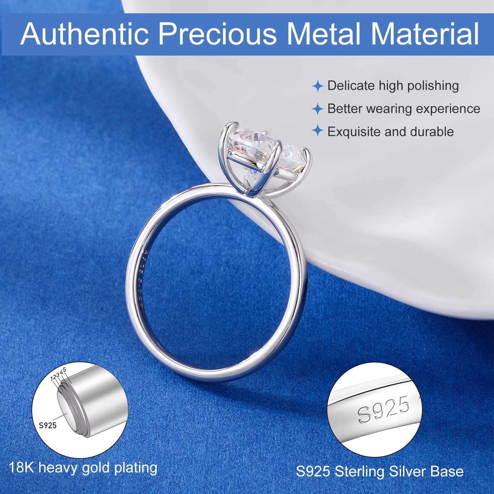Oval Moissanite Engagement Rings 18K Gold Plated 925 Sterling Silver Lab Created Solitaire Diamond Promise Ring for Her Women