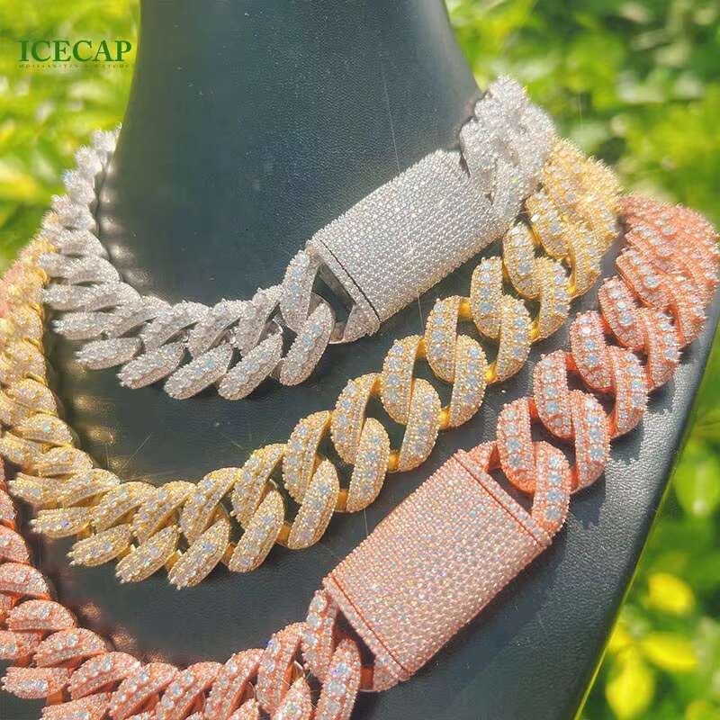 Fashion Jewelry Cuban Link Chain Rose Gold Collar 18mm VVS Diamond Necklace Iced Out Moissanite Cuban Link Chain for Men