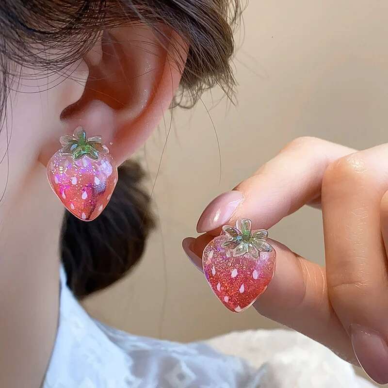 Delicate Red Strawberry Tassel For Women Fashion Shiny Rhinestones Fruit Dangle Earrings Wedding Party Jewelry Gifts