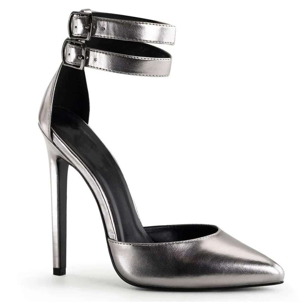 Ankle Buckle Pointed High Shallow Mouth Stilettos Patent Leather Sandals With Heels Fashionable Buckled Women Shoes