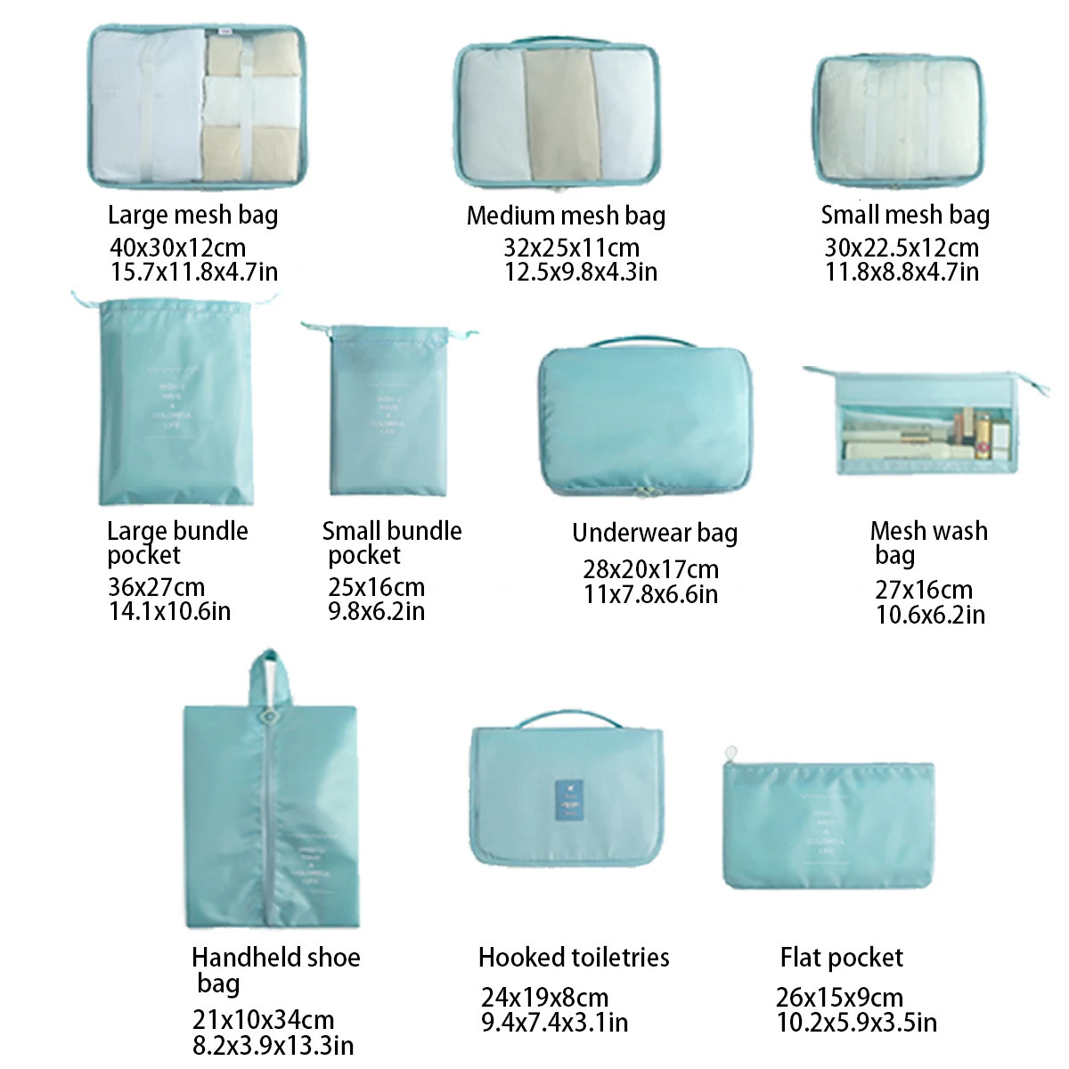 Travel storage bag set of 10 pieces portable large capacity travel storage bag for bathroom cosmetics and clothing storage bags 250430