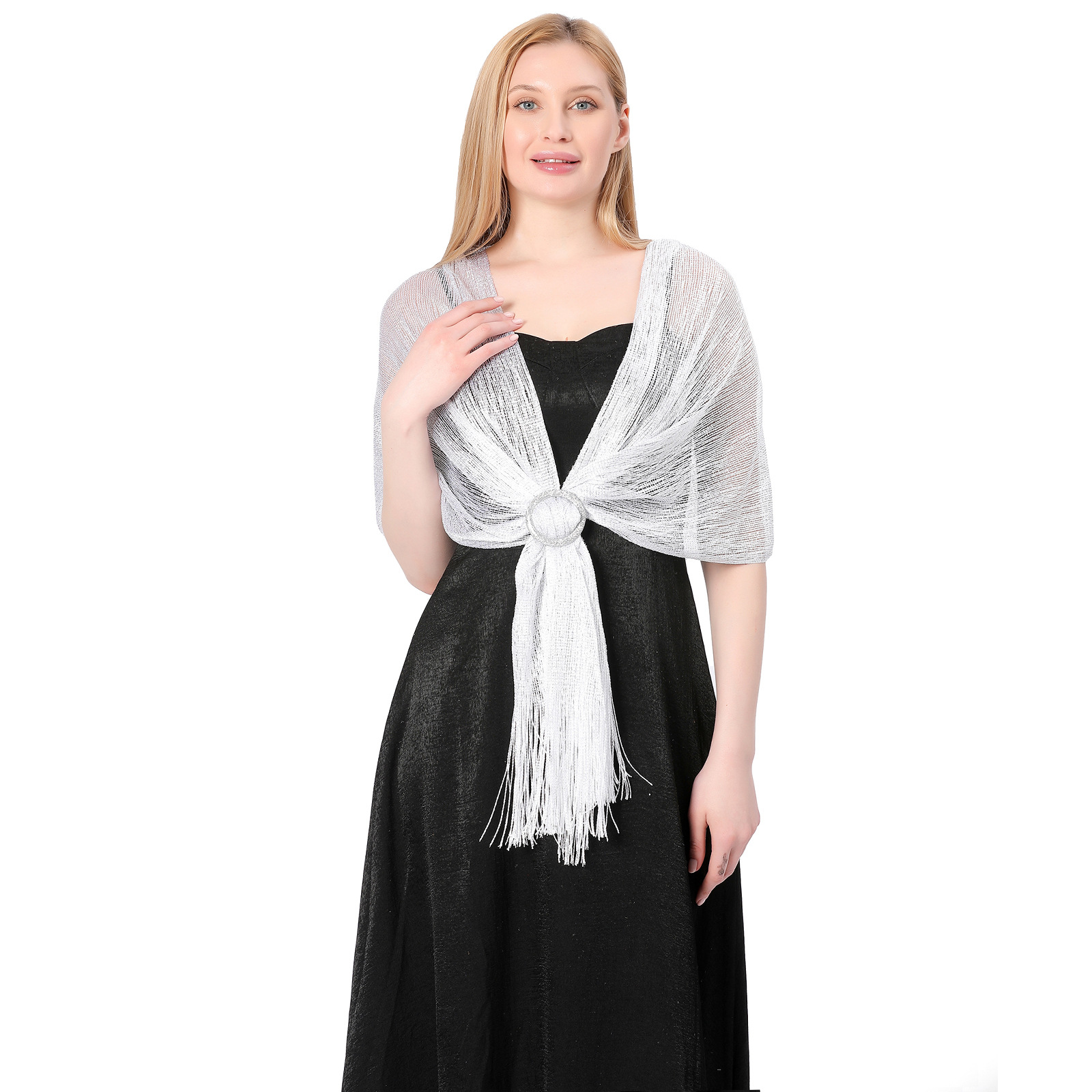 K589 European and American hot style gold and silver silk shawl with buckle bride bridesmaids dance wedding party dress dinner shawl female