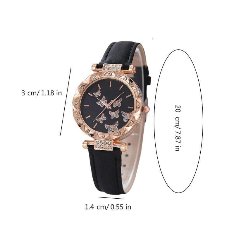 Butterfly Jewelry Set (Without Box)Women Watches Female Leather Watch Rings Necklace Earrings Bracelet Wedding Gift