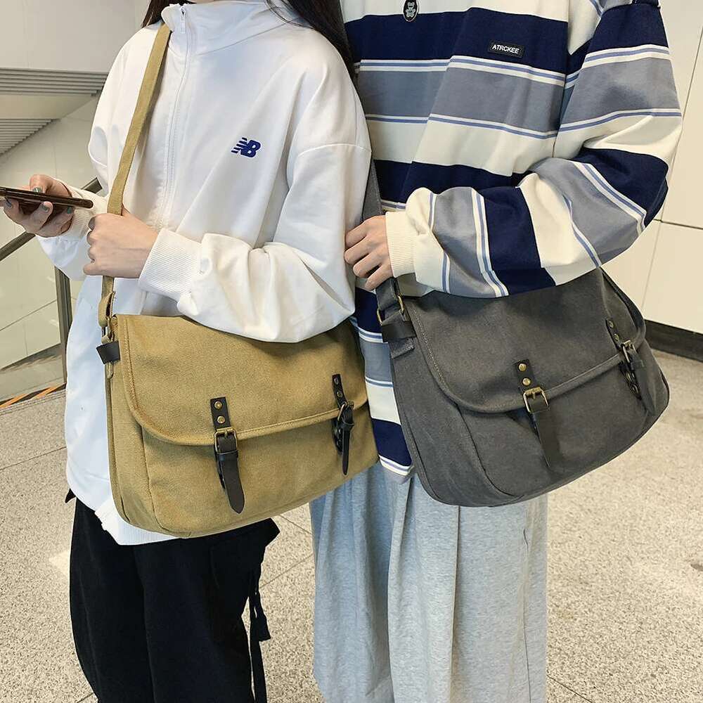 designer bag Canvas Crossbody Bag Solid Color Fashion Unisex Shoulder Totes Large Capacity Flap Buckle Tote Book Bags Handbags Girls Satchels