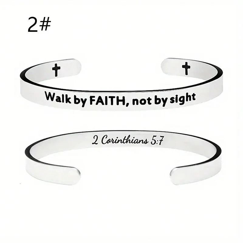 Jesus Script Christian Bible Verse Bracelet Stainless Steel Open Cuff Cross Bracelet and Bracelet 250425