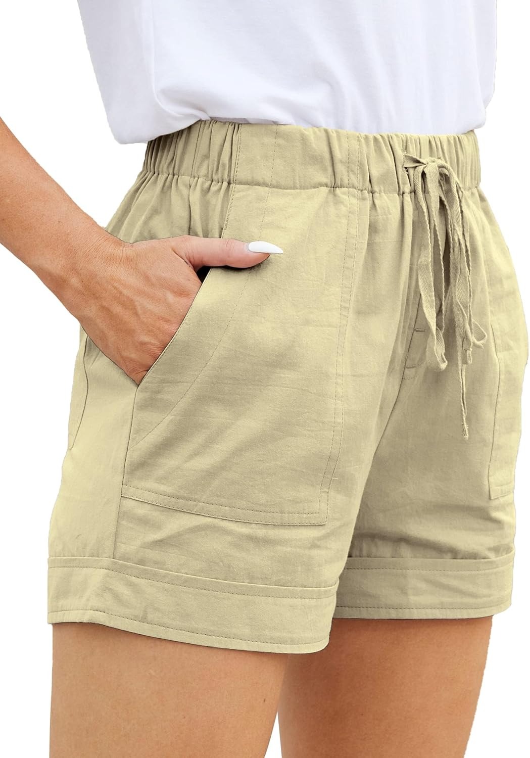 Print color shorts Ladies' comfortable drawstring casual elastic waist pocket loose shorts plus size