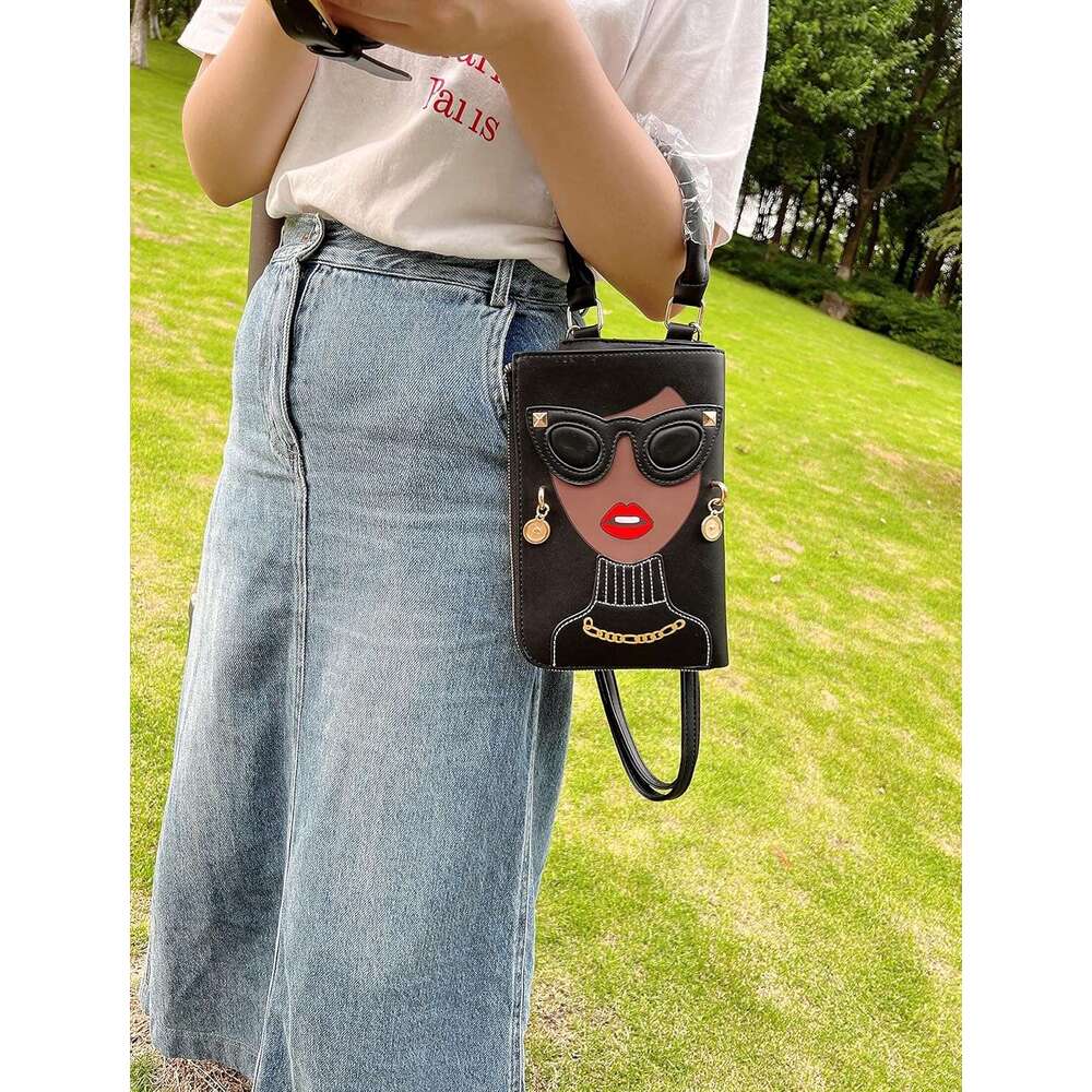 Novelty Unique 3D Lady Face PU Leather Top Handle Satchel Handbags for Women Funky Tote Purse Hobo Crossbody Shoulder bags