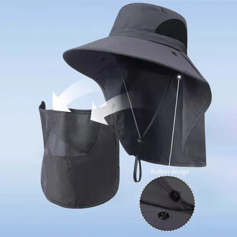 Summer Sun Hats UV Protection Outdoor Hunting Fishing Cap For Men Women Hiking Camping Visor Bucket Hat Neck Flap Fisherman Hat 250430