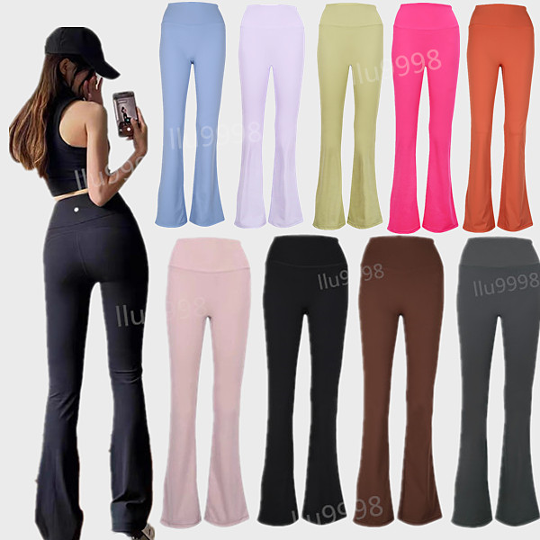 2025 Align Women Yoga Pants Solid Color Nude Sports Shaping Waist Tight Flared Fitness Loose Jogging Sportswear Womens Nine Point Flared Pant High Quality