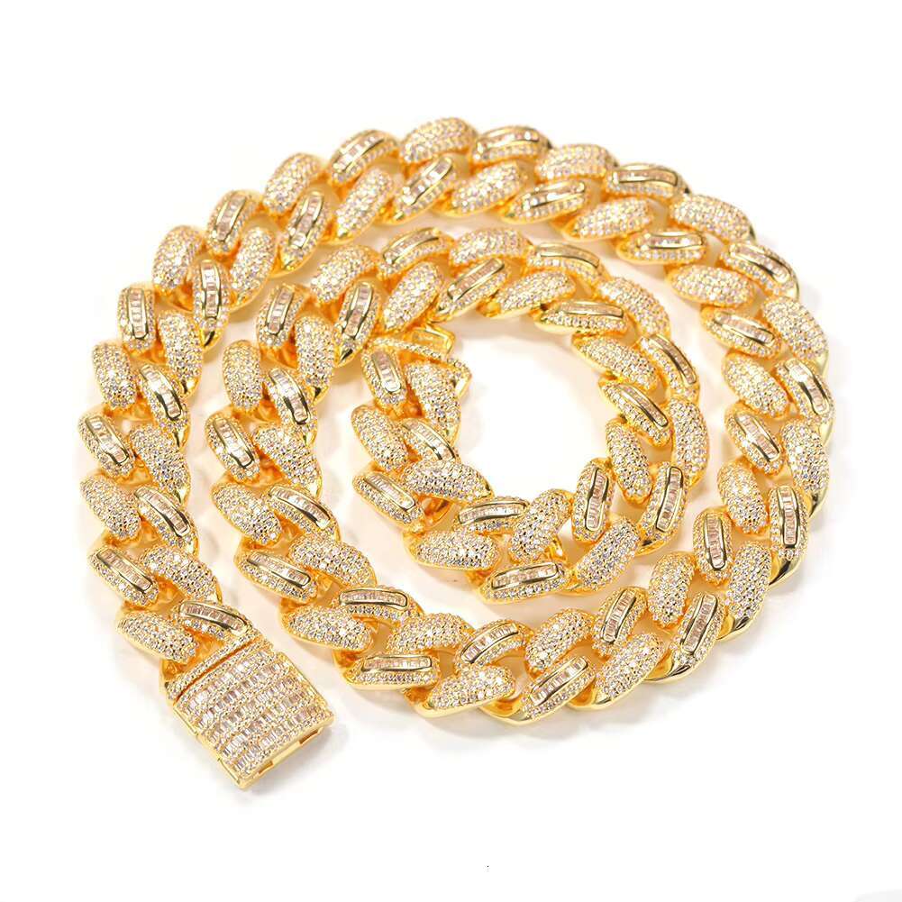 Fashion Ice Cuban Chain Hip Hop 18k Gold Plated Jewelry Solid 14k 18k Gold 15mm Iced Out Diamond Miami Cuban Link Necklace