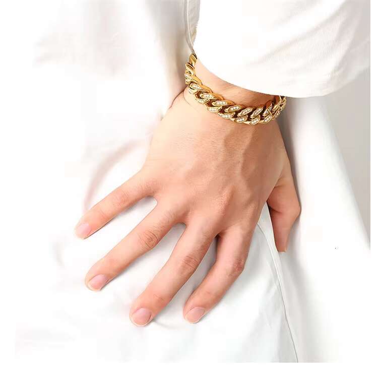 2025 New High Quality Flat Diamond Hiphops Chain Chunky Miami Cuban Link Chain Bracelet for Men Women Lux